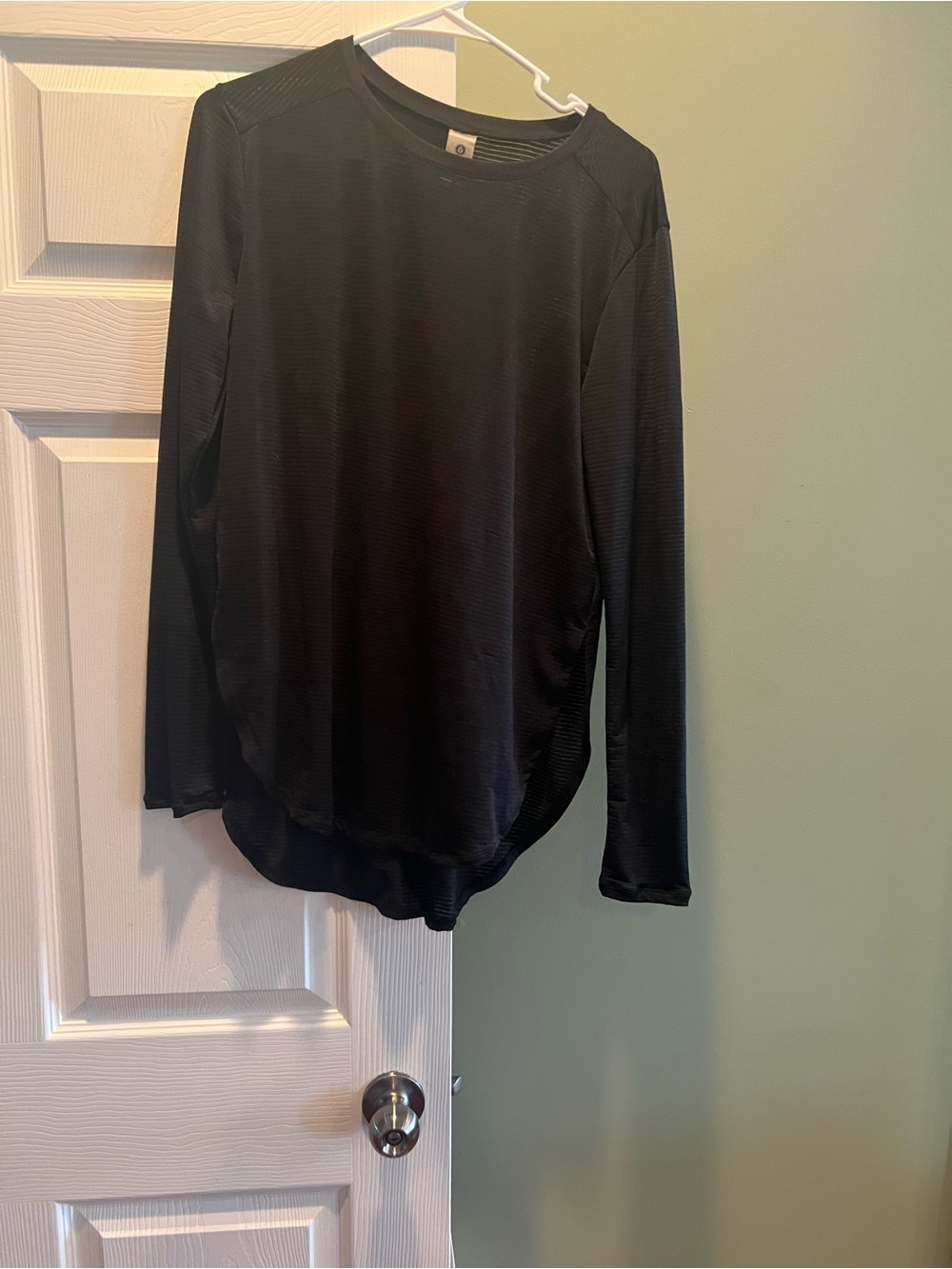 Mono B Black Long-Sleeve perforated Crewneck Top